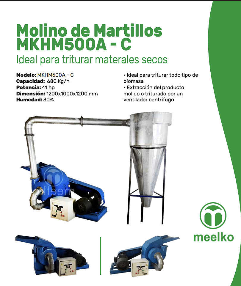 Molino de martillos diésel para biomasa hasta 680 kg/h – MKH500A-C