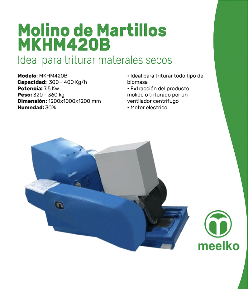 Molino de martillos eléctrico de 7.5 kW para biomasa – MKH420B