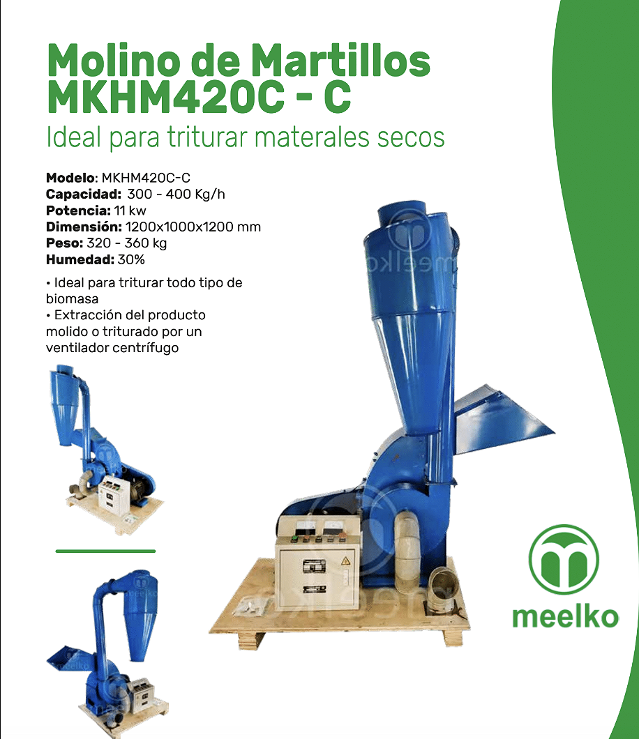 Molino triturador de biomasa eléctrico de 11 kW – MKH420C-C