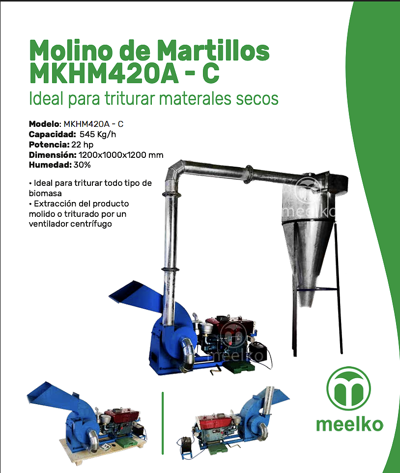 Molino de martillos diésel de 22 hp para biomasa – MKH420A-C
