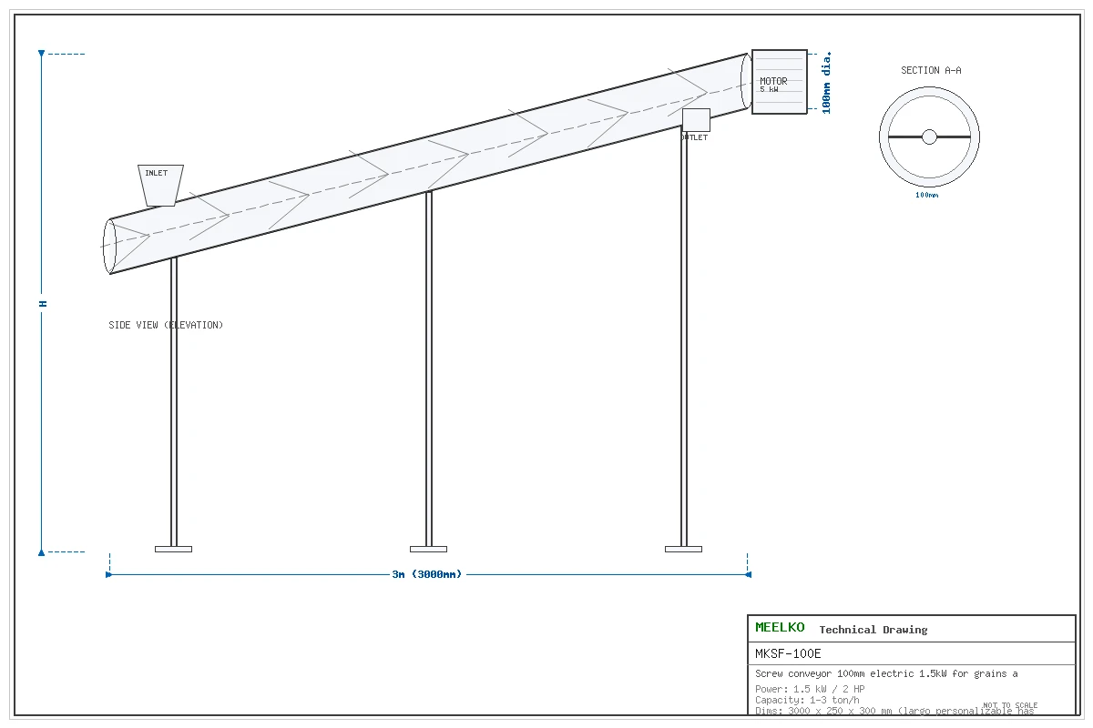 Imagen del producto Sinfín 100mm eléctrico para granos y cereales - Meelko